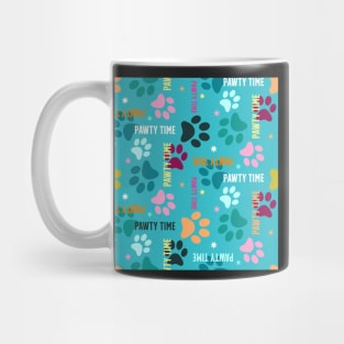 pawty time – paw prints on blue seamless repeat pattern Mug